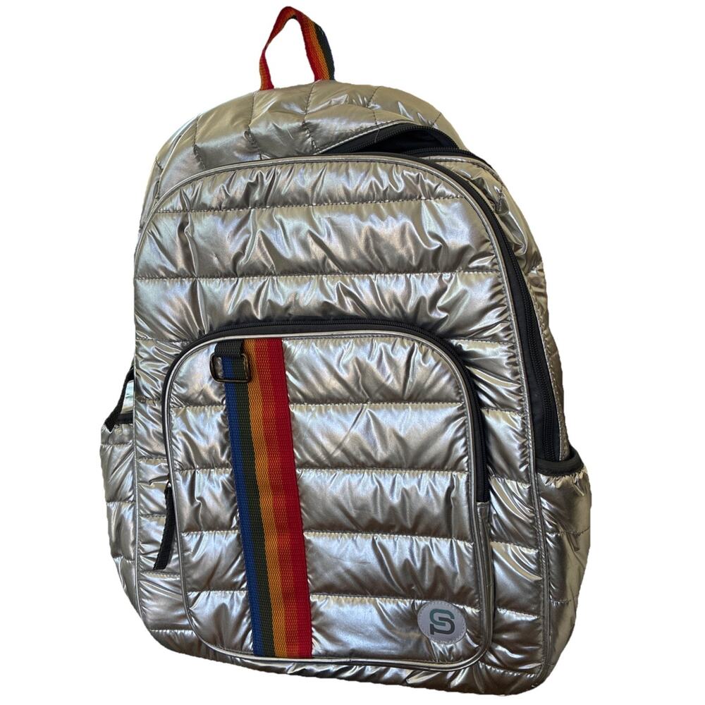 RALEIGH 18" Silver Rainbow Puffy Space Backpack BAZIC x SYDNEY Retro Look